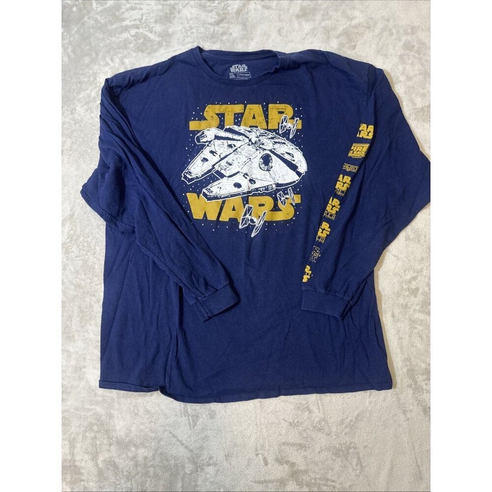 Star Wars mens long sleeve T shirt Millennium Falcon graphic navy blue 2XL